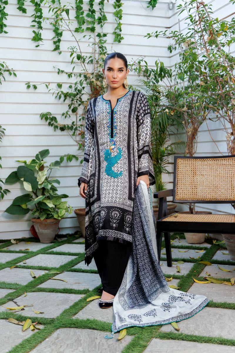Shehrnaz - SHK-1302 - Black / white - Chamuese  - 3 Piece