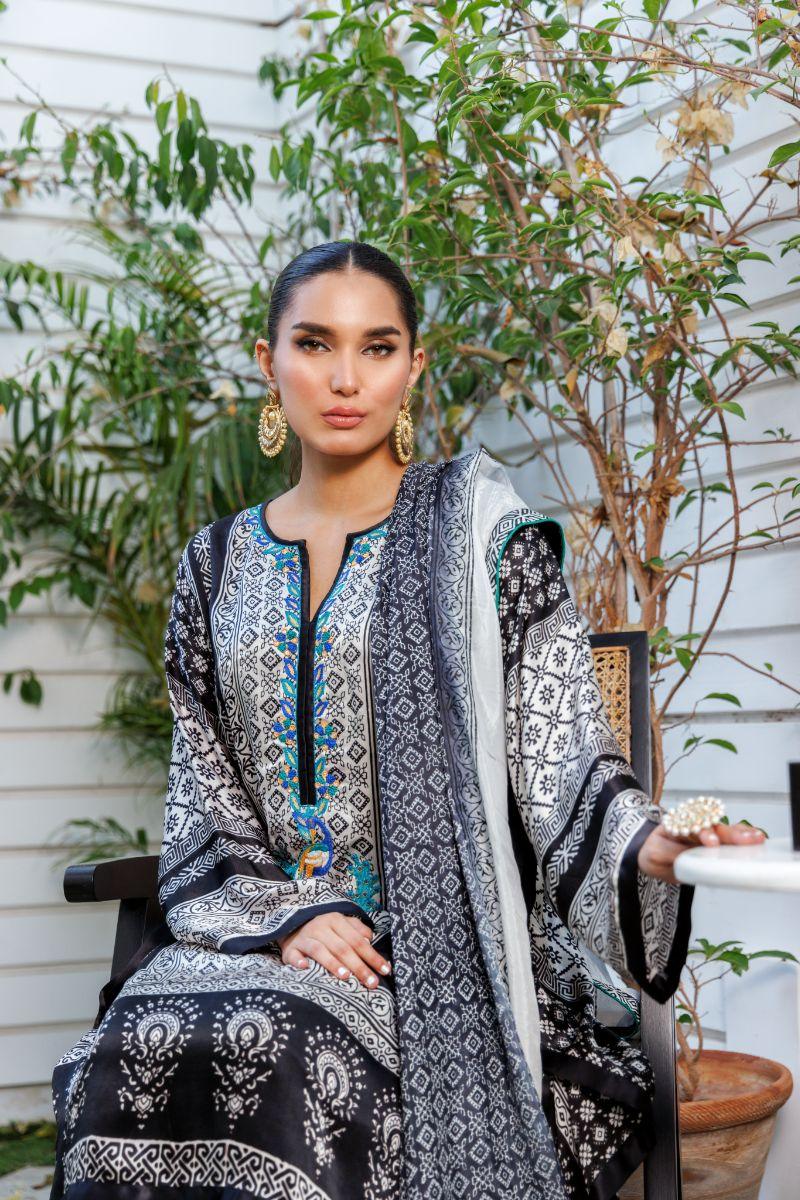 Shehrnaz - SHK-1302 - Black / white - Chamuese  - 3 Piece