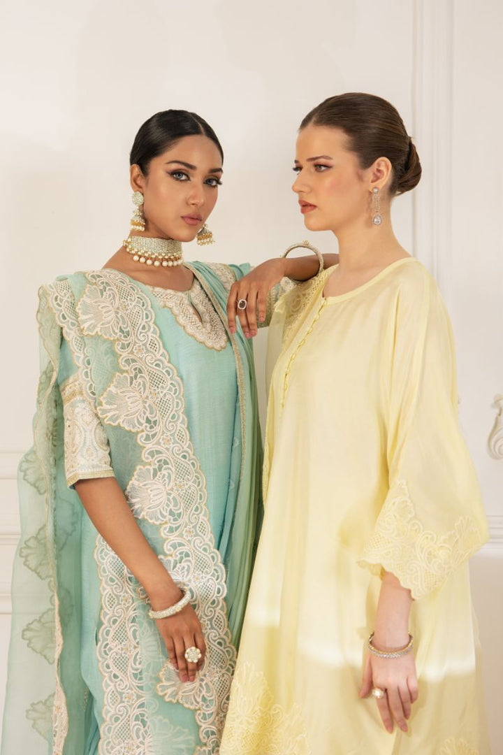 Shehrnaz - Zyla - SHK-1494 - Lime Green - Korean Silk - Kurta Set 3 Pcs - 3 Piece