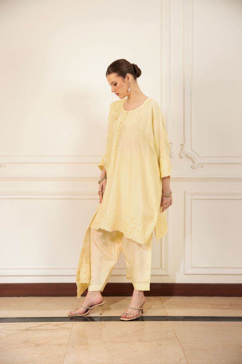 Shehrnaz - Zyla - SHK-1494 - Lime Green - Korean Silk - Kurta Set 3 Pcs - 3 Piece