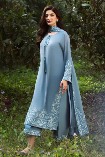Natasha Kamal - Gorgette Chiffon Slate Suit For Women - Grey Blue - 3 Piece