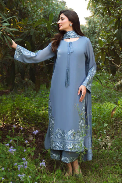 Natasha Kamal - Gorgette Chiffon Slate Suit For Women - Grey Blue - 3 Piece