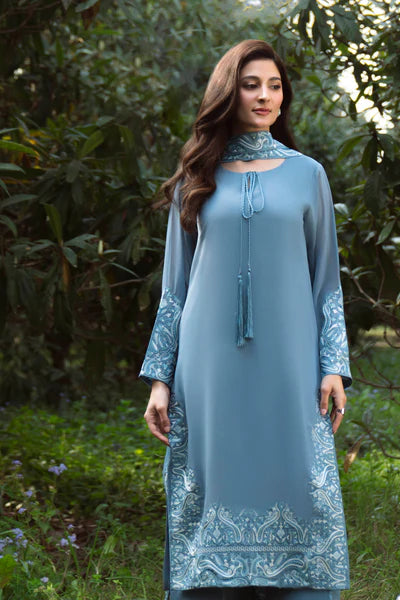 Natasha Kamal - Gorgette Chiffon Slate Suit For Women - Grey Blue - 3 Piece