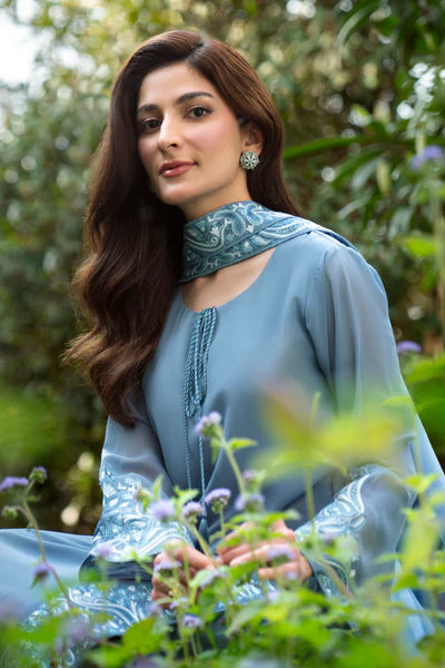 Natasha Kamal - Gorgette Chiffon Slate Suit For Women - Grey Blue - 3 Piece