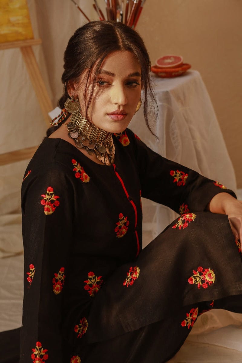 Soffio - SPK7012B - Black - Embroidered Khaddar - 2 Piece