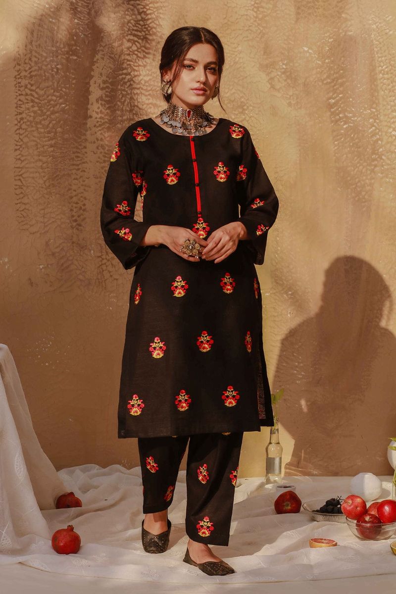 Soffio - SPK7012B - Black - Embroidered Khaddar - 2 Piece