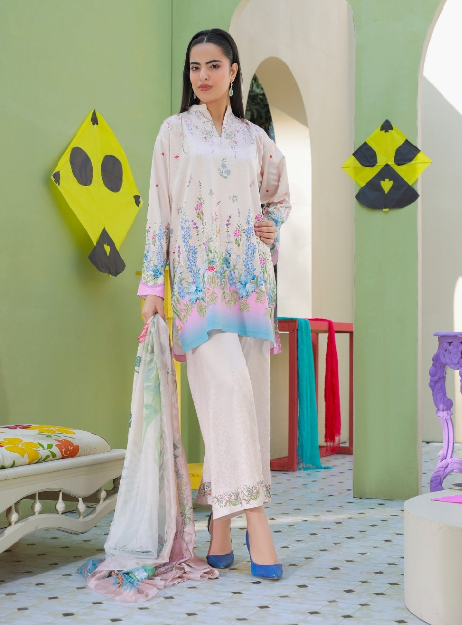 Anayra Amal - Parsley Grip Soft Static Printed Suit For Women - 3 Piece