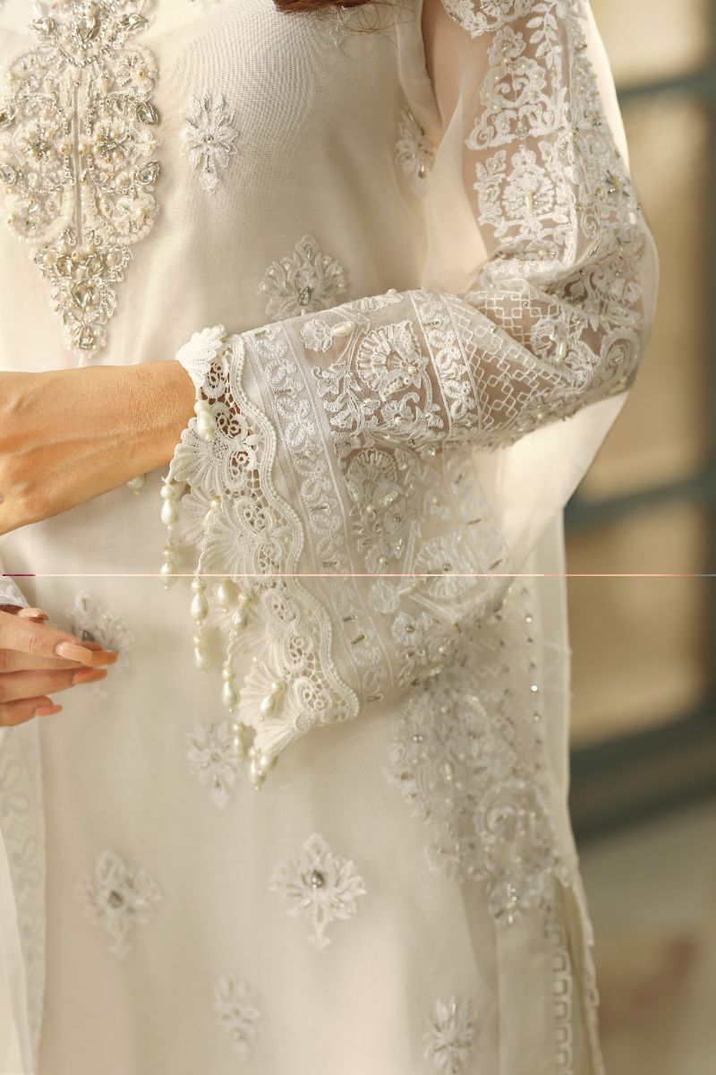 Laleen - Suffi Organza Suit For Women - White - 3 Piece