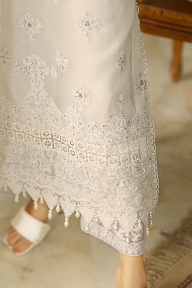 Laleen - Suffi Organza Suit For Women - White - 3 Piece