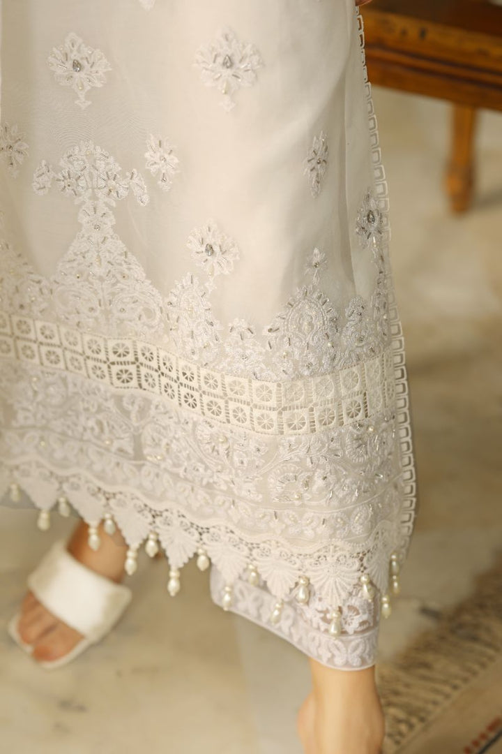 Laleen - Suffi Organza Suit For Women - White - 3 Piece