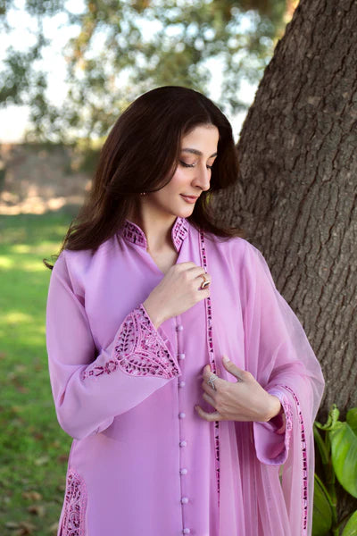 Natasha Kamal - Gorgette Chiffon Summer Suit For Women - Dark Pink - 3 Piece