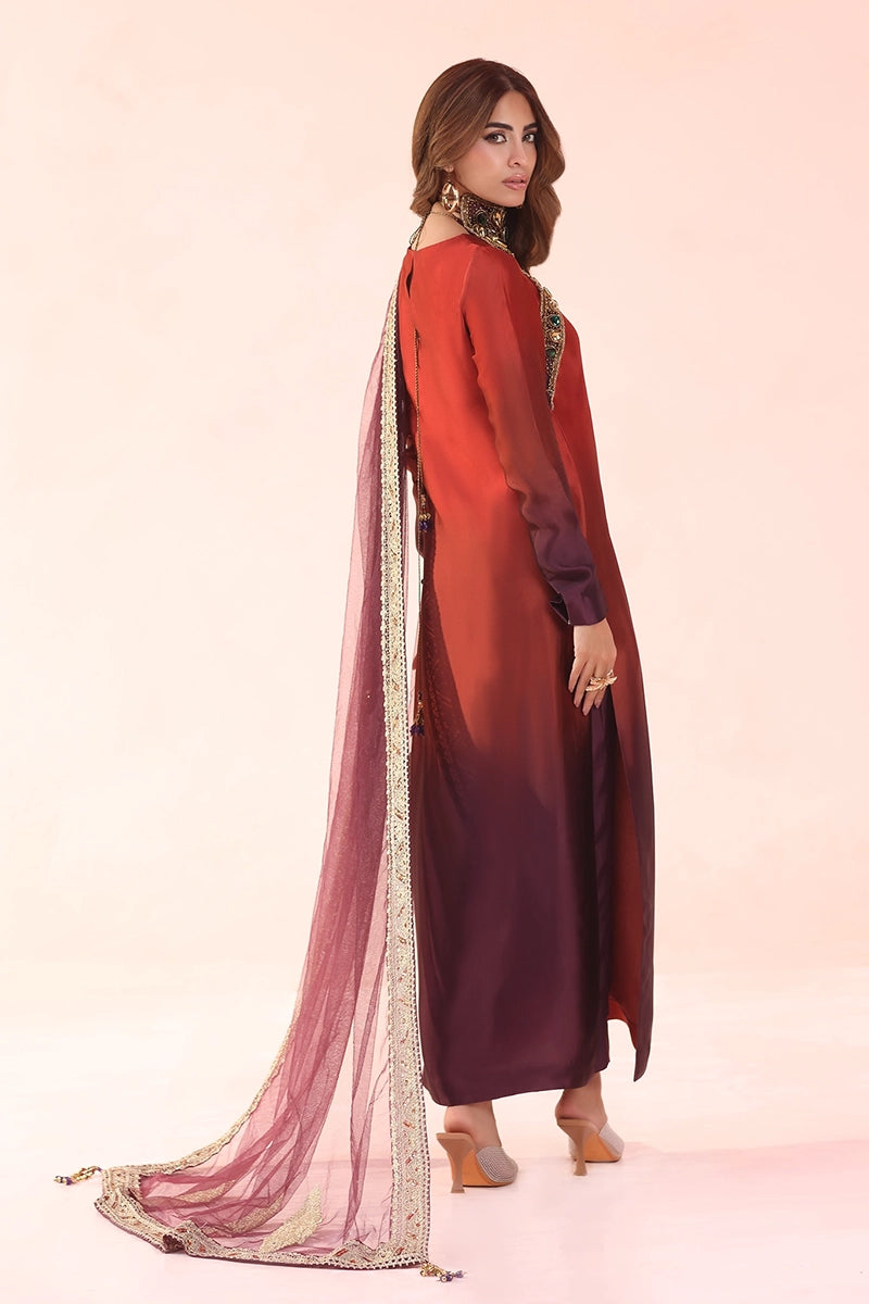 Musferah Saad - Sunset Ombre - Silk & Net - 3 Piece
