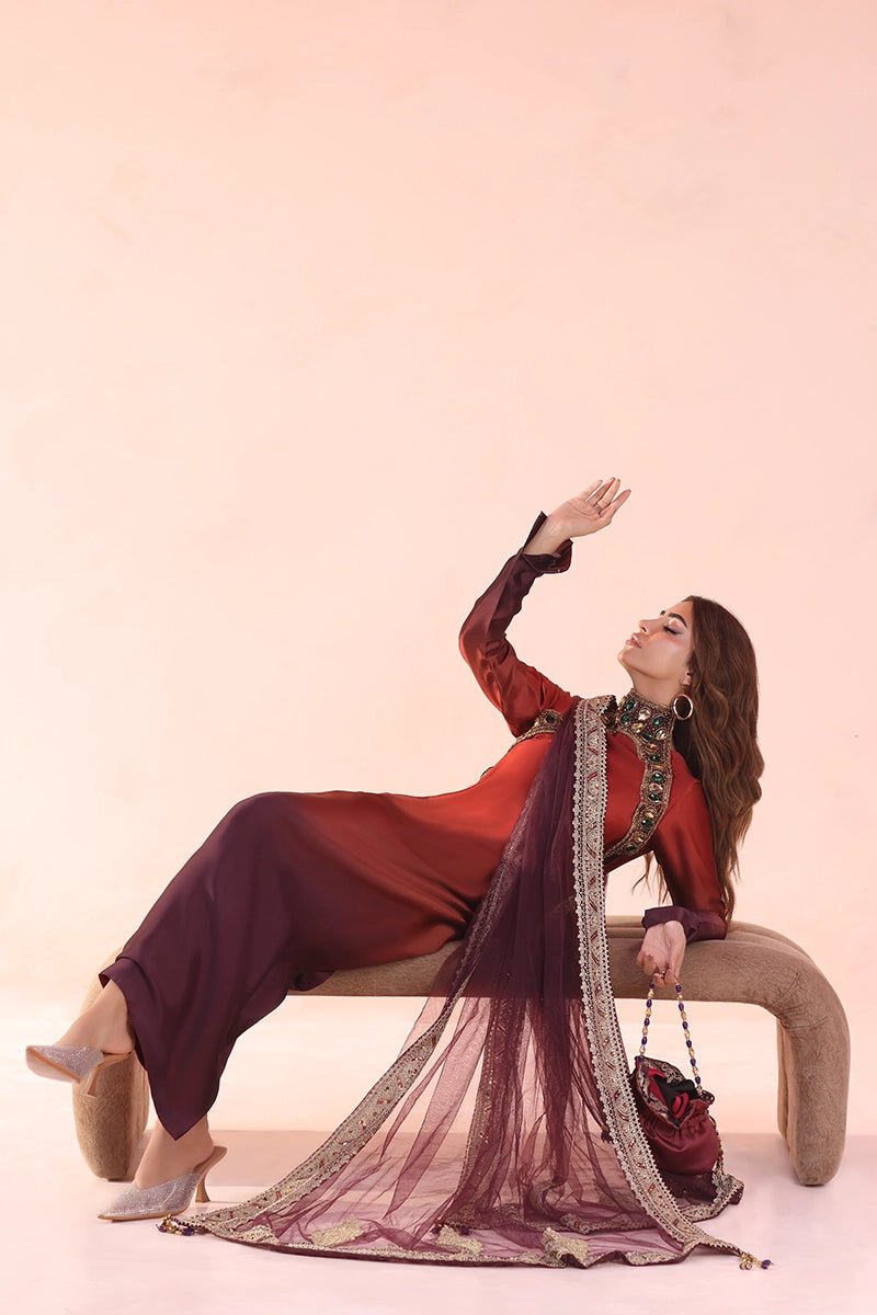 Musferah Saad - Sunset Ombre - Silk & Net - 3 Piece