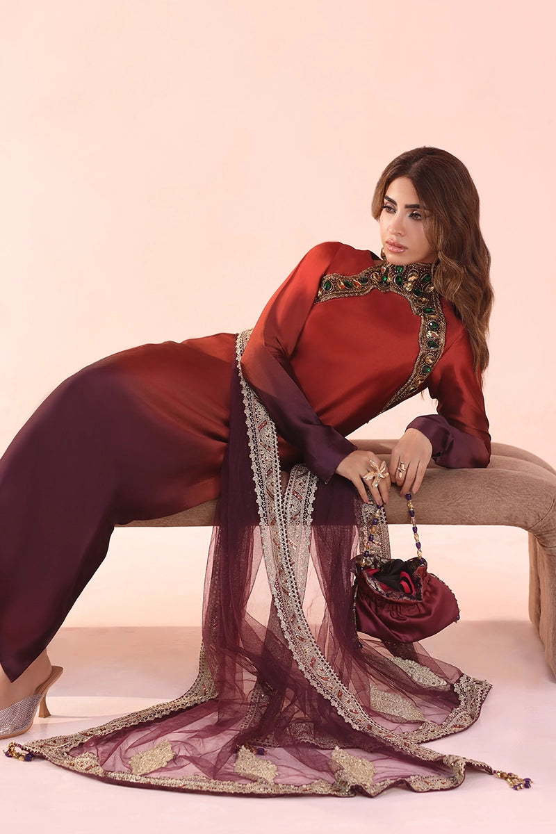 Musferah Saad - Sunset Ombre - Silk & Net - 3 Piece