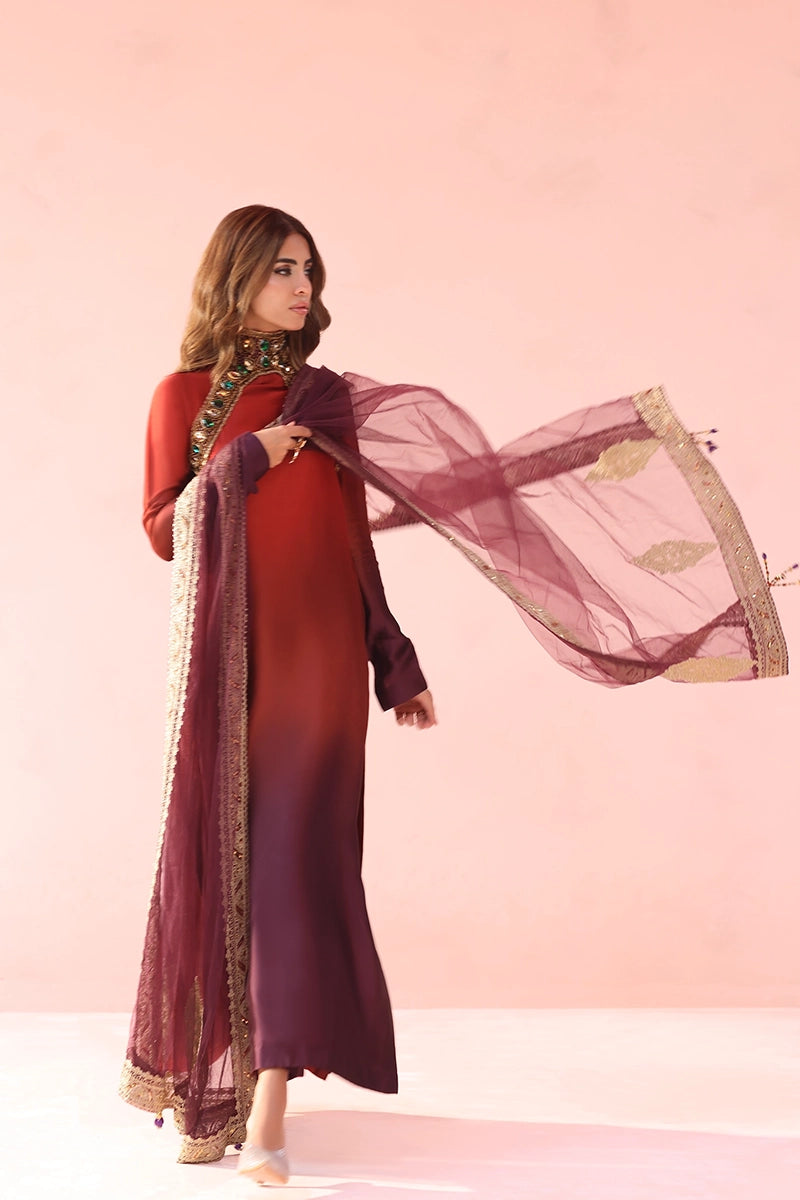 Musferah Saad - Sunset Ombre - Silk & Net - 3 Piece