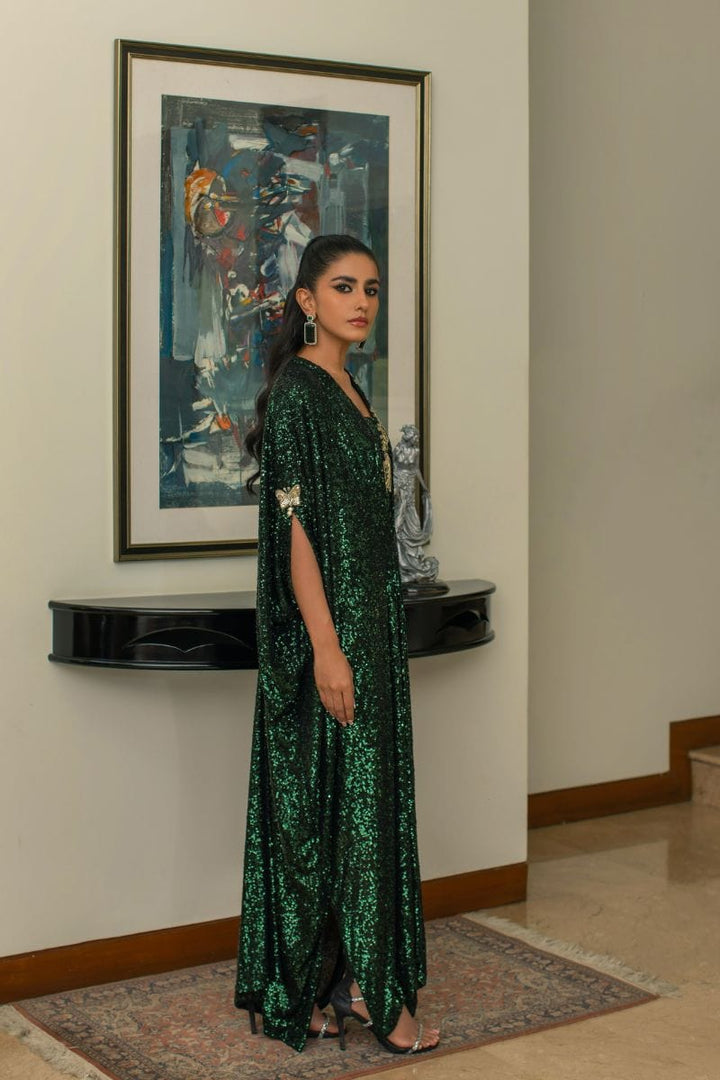 Insia Sohail - Moose Green Kaftan - 1 Piece - Sequence - Studio by TCS