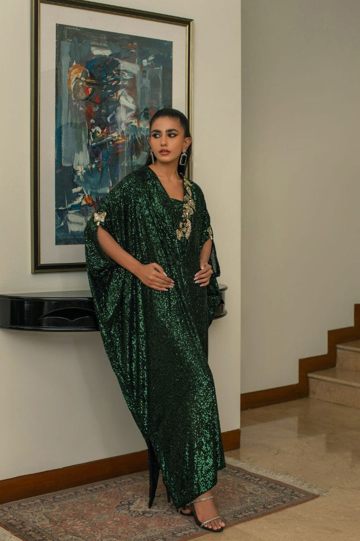 Insia Sohail - Moose Green Kaftan - 1 Piece - Sequence - Studio by TCS