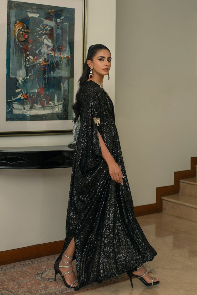Insia Sohail - Black Kaftan - 1 Piece - Sequence - Studio by TCS