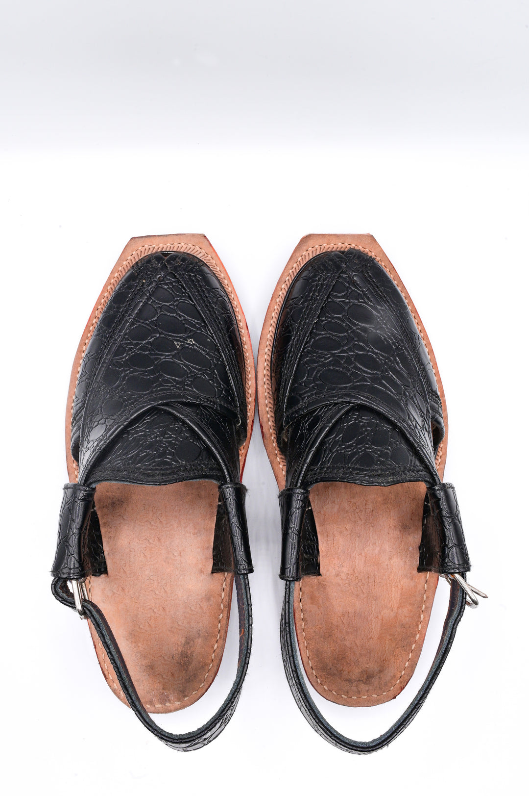 Alifyay - Textured Nyrosi  Black Leather Peshawari Sandal