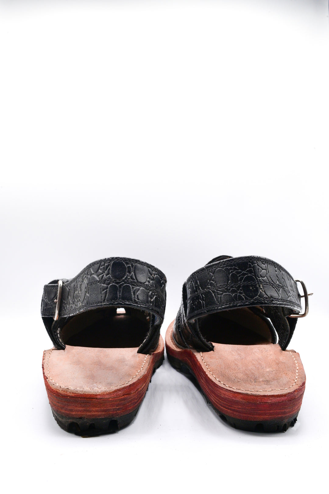 Alifyay - Textured Nyrosi  Black Leather Peshawari Sandal
