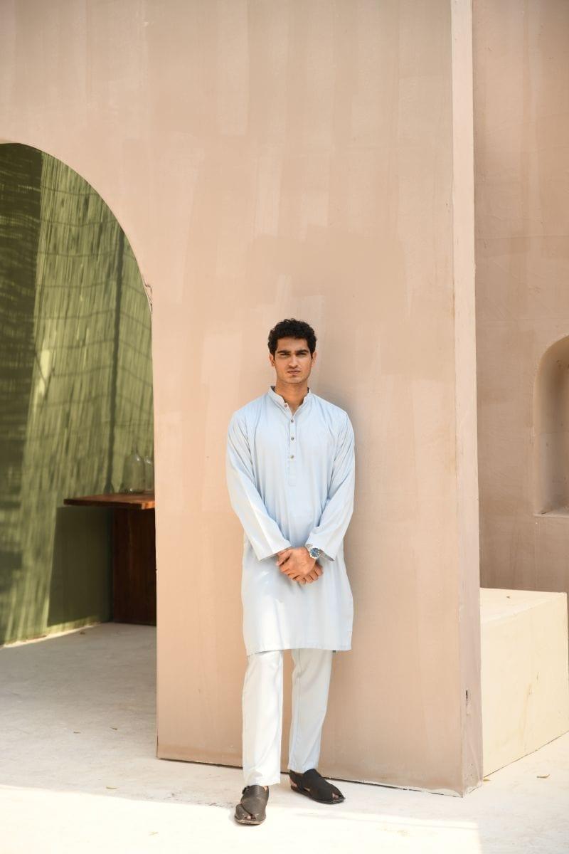 TKMANN - Silver Grey Eastern Suit - Kurta & Pajama - Silk Cotton - 2 Piece