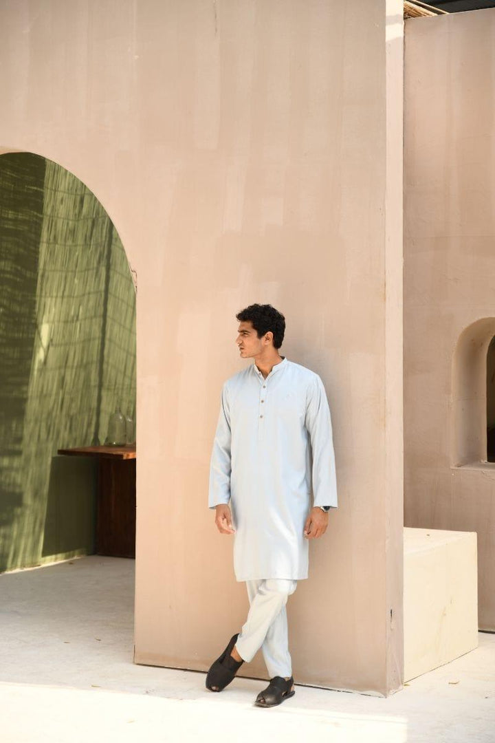 TKMANN - Silver Grey Eastern Suit - Kurta & Pajama - Silk Cotton - 2 Piece