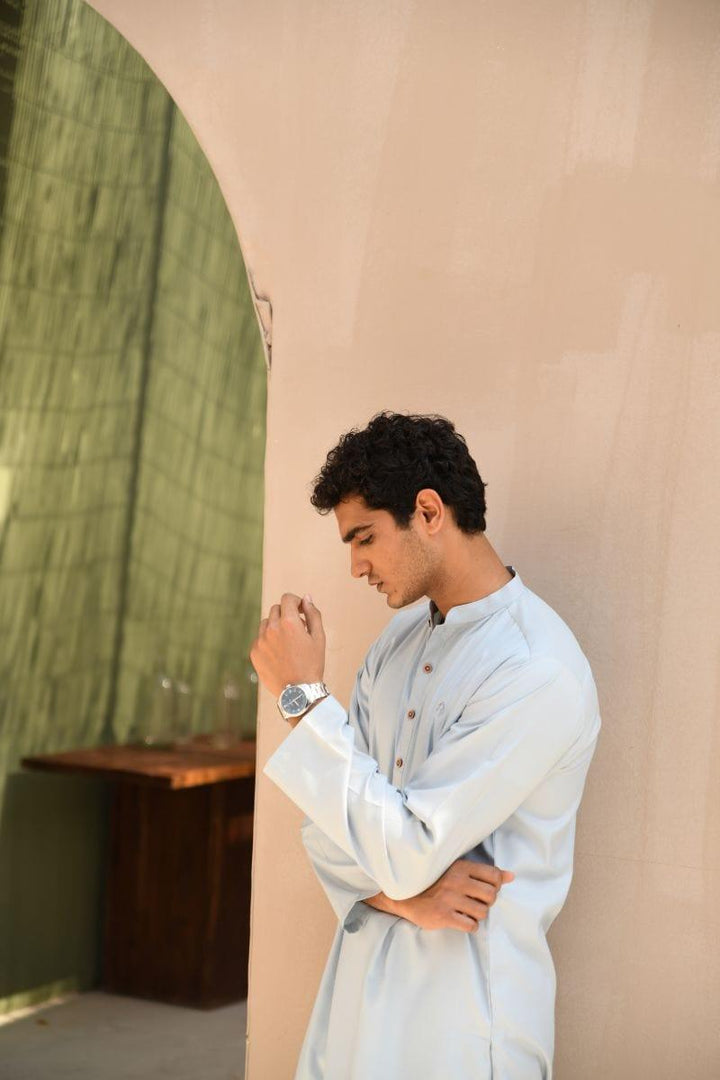 TKMANN - Silver Grey Eastern Suit - Kurta & Pajama - Silk Cotton - 2 Piece