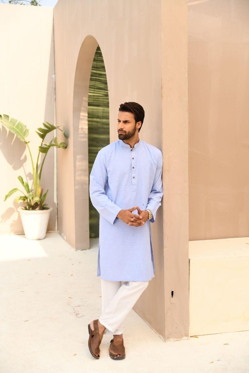 TKMANN - Sky Blue Jacquard Kurtas - Cotton - 1 Piece