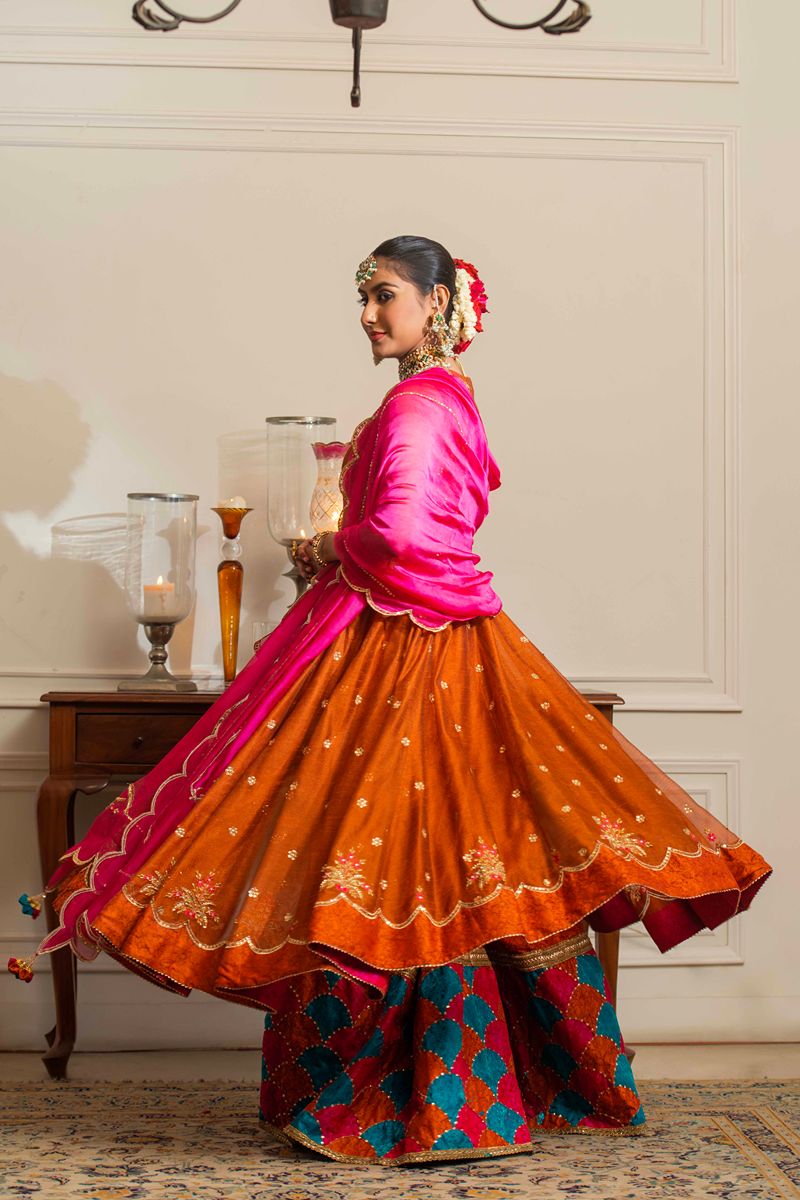 Yasmin Zaman - Tabitha - Silk Jamawar & Katan Net- Rust & Pink- 3 Piece