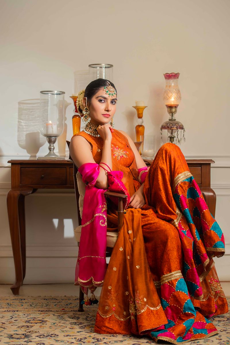 Yasmin Zaman - Tabitha - Silk Jamawar & Katan Net- Rust & Pink- 3 Piece