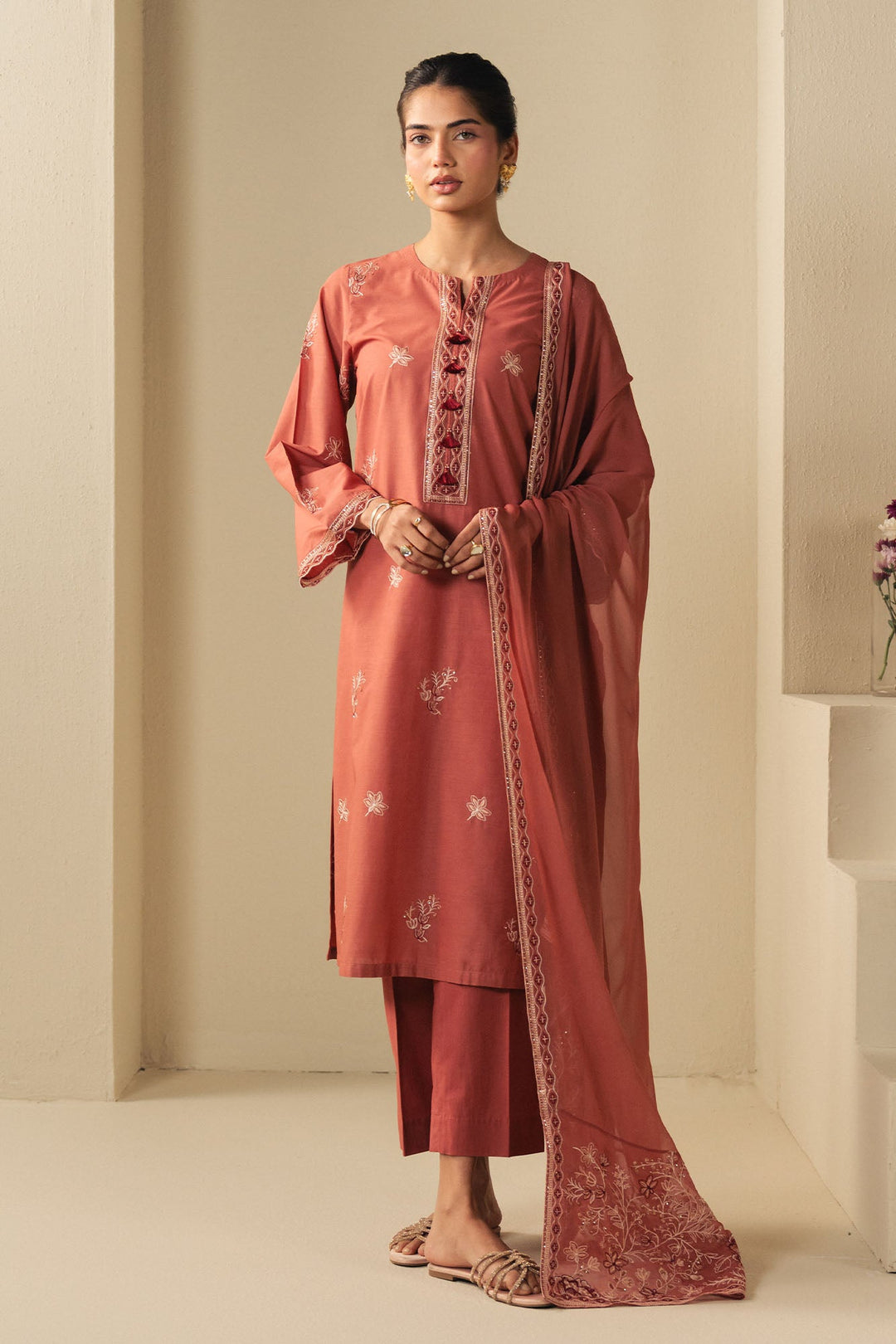 Cross Stitch - Lawn Vintage Rose Suit For Women - Peach - 2 Piece - Studio by TCS