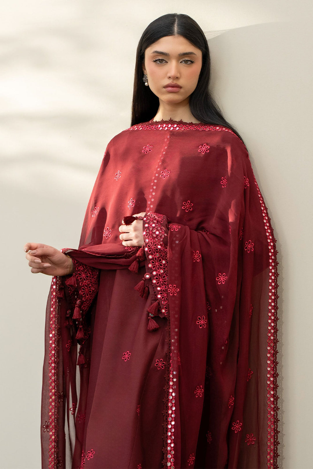 Cross Stitch - Lawn Windsor Red Unstitch Suit For Women - 3 Piece