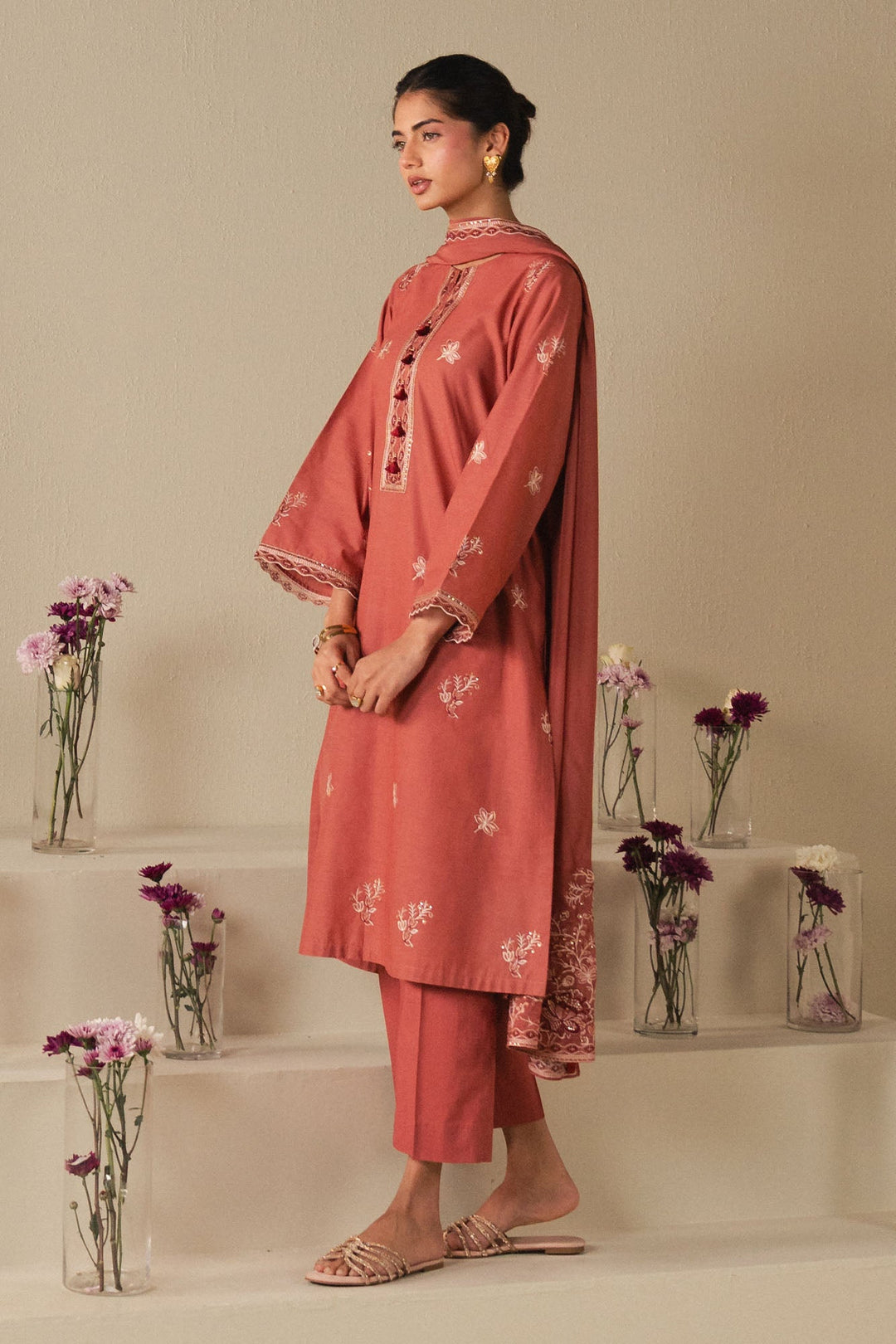 Cross Stitch - Lawn Vintage Rose Suit For Women - Peach - 2 Piece - Studio by TCS