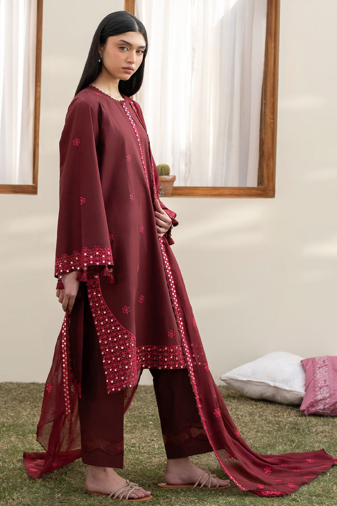 Cross Stitch - Lawn Windsor Red Unstitch Suit For Women - 3 Piece