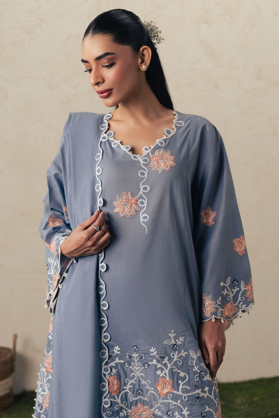 Cross Stitch SAFRON SKY Unstitched Blue 3 Piece