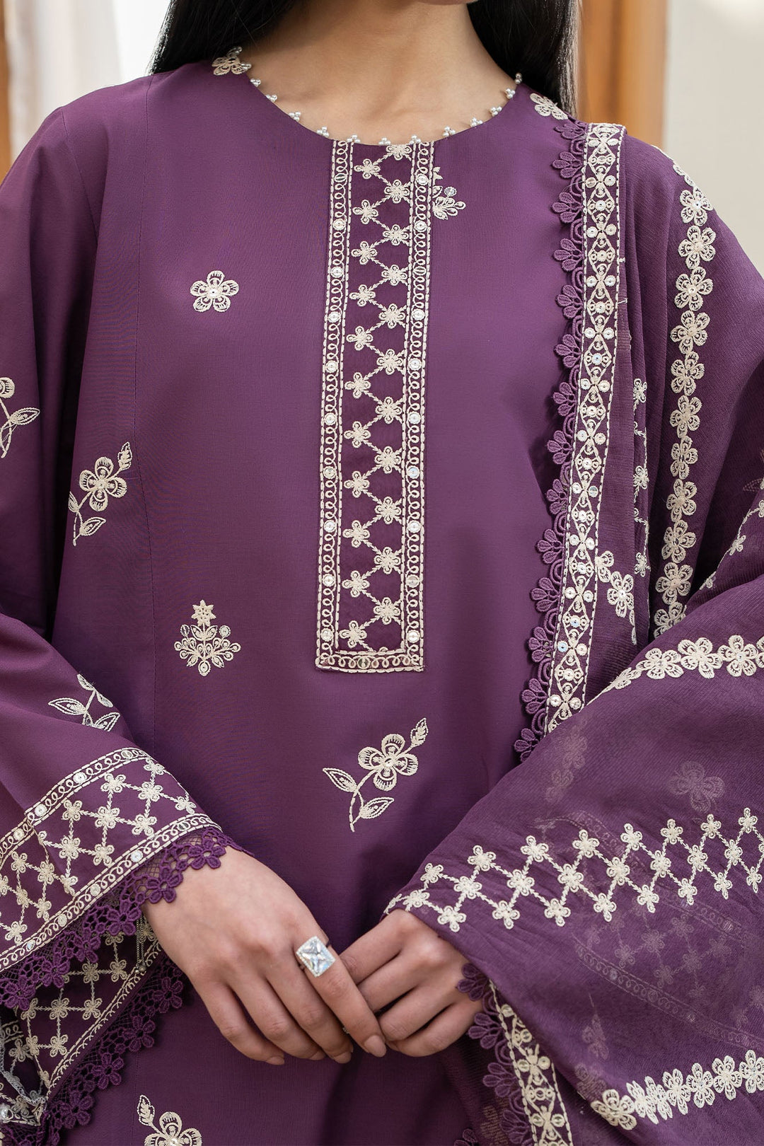 Cross Stitch - Lawn Chive Blossom Unstitch Suit For Women - 3 Piece