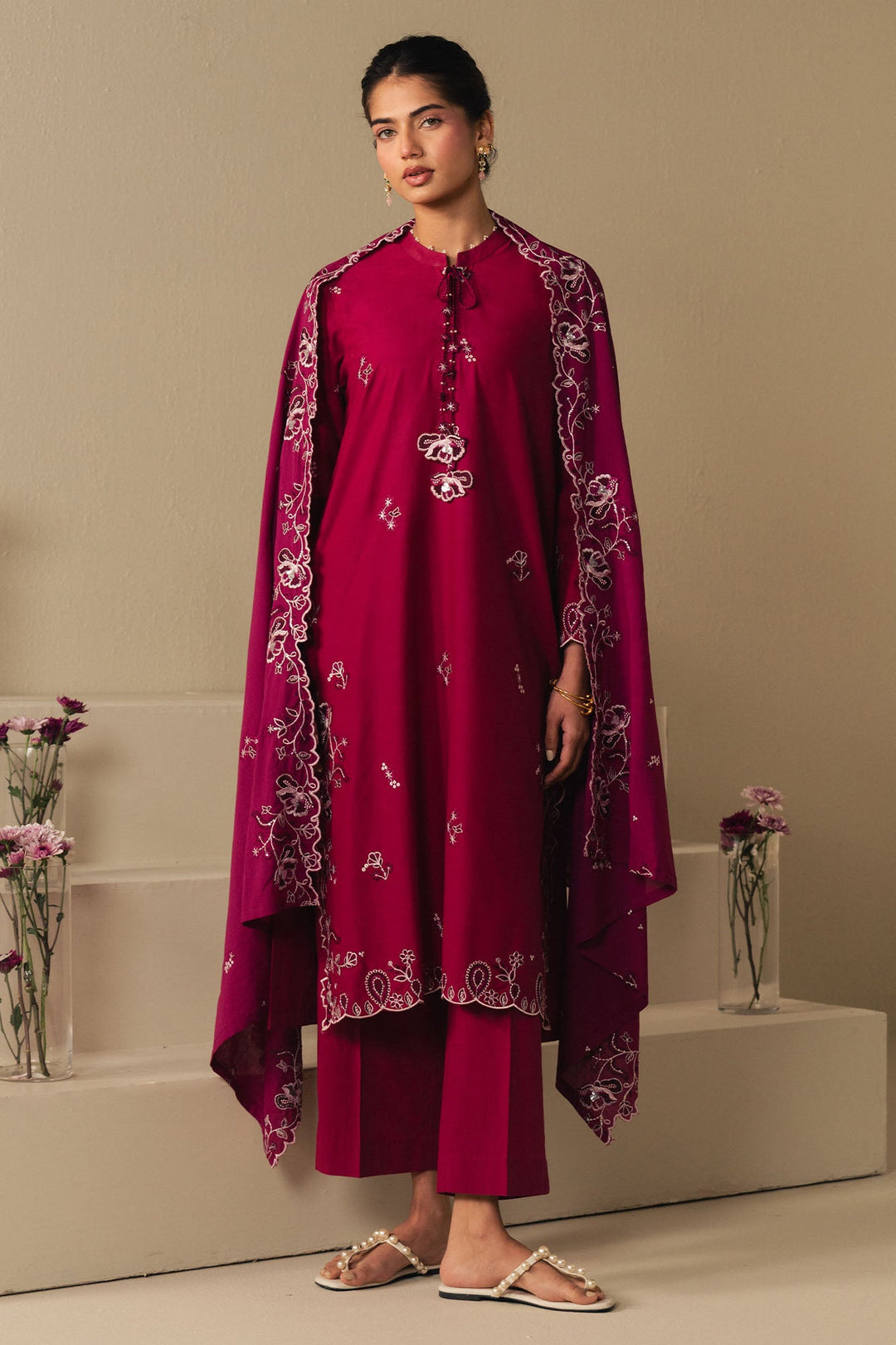 Cross Stitch - Lawn Cherries Jubilee Suit For Women - Pink - 2 Piece - Studio by TCS
