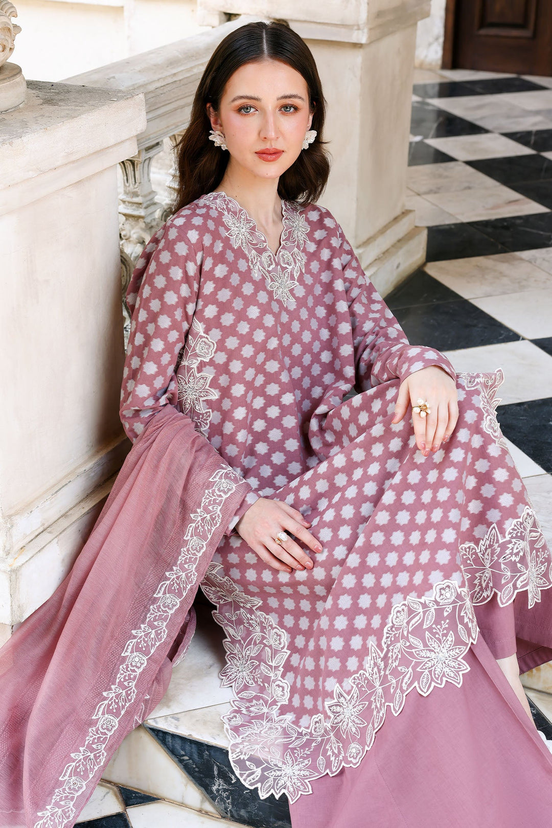 Cross Stitch - ASH ROSE Cotton Unstitch Suit For Women - 3 Piece - Studio by TCS