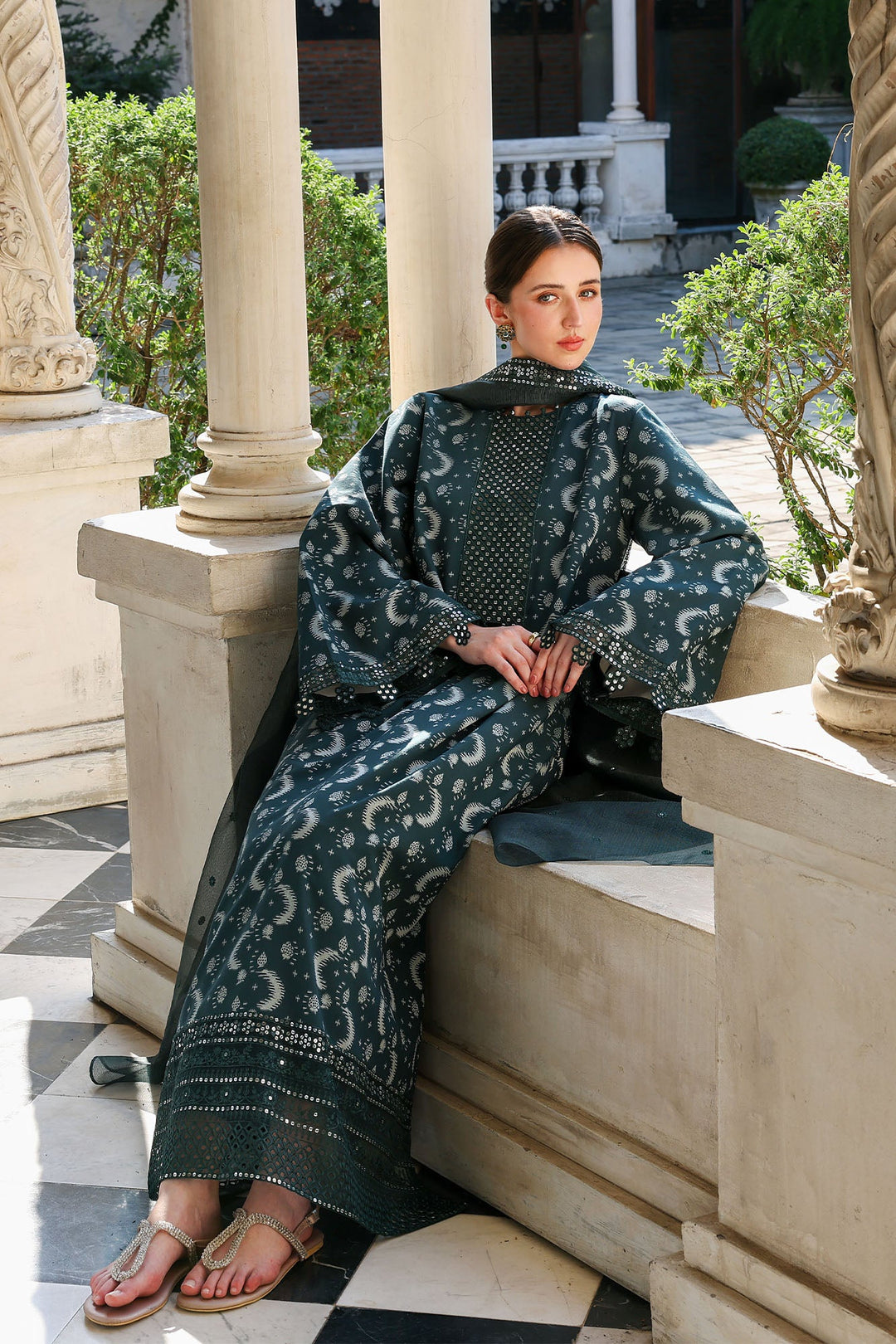 Cross Stitch - Teal Spruce Cotton Unstitch Suit For Women - 3 Piece - Studio by TCS