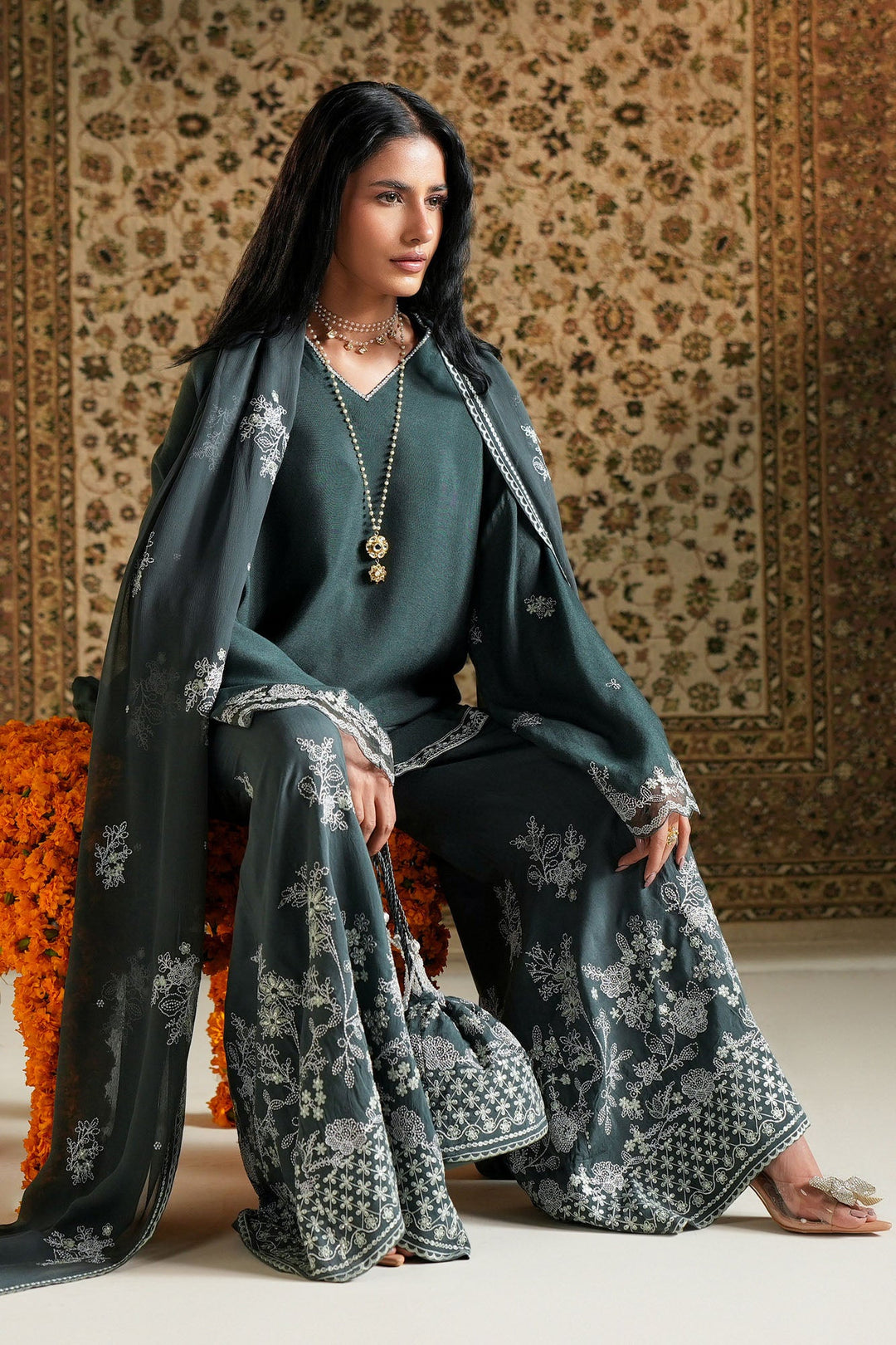 Cross Stitch - Net Jade Comet Suit For Women - Green - 3 Piece