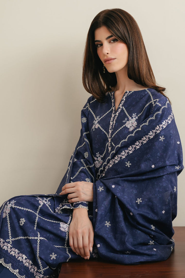 Cross Stitch - Midnight Iris Lawn Digital Suit For Women - 3 Piece - Studio by TCS