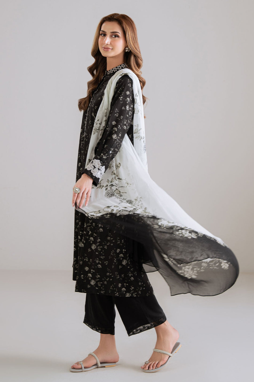 Cross Stitch - Noir Reign Silk Suit For Women - Black - 2 Piece