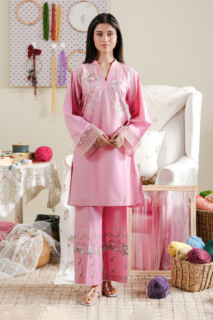 Cross Stitch - Blush Thread Cambric Suit For Women - Pink - 2 Piece