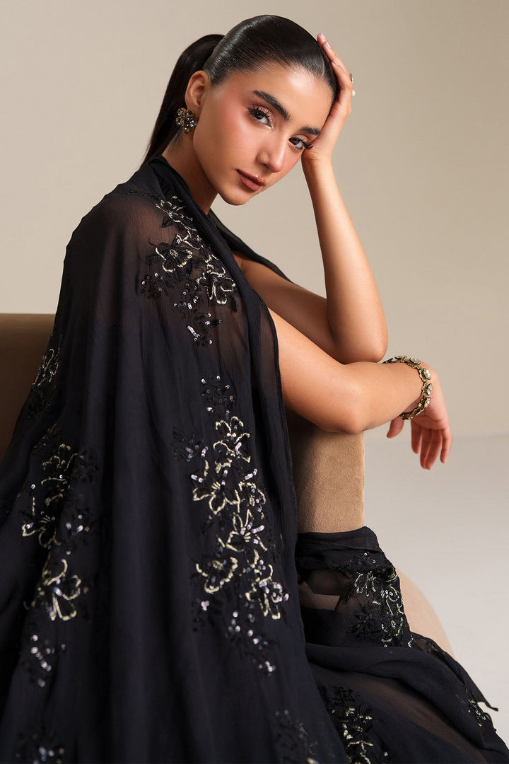 Cross Stitch - Noir Grace Chiffon Unstitch Suit For Women - 4 Piece - Studio by TCS