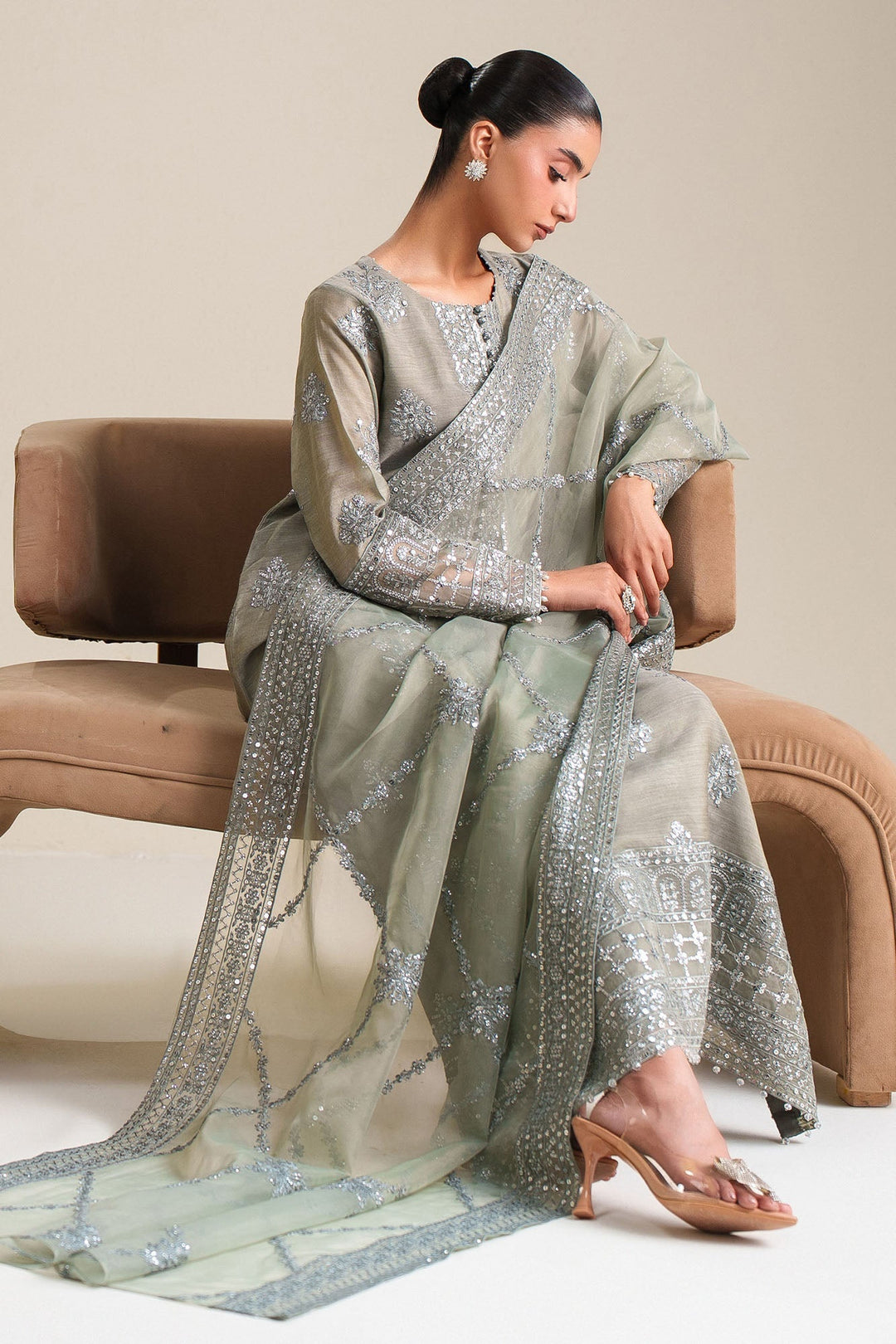 Cross Stitch - Forest Mist Silk Unstitch Suit For Women - 3 Piece - Studio by TCS