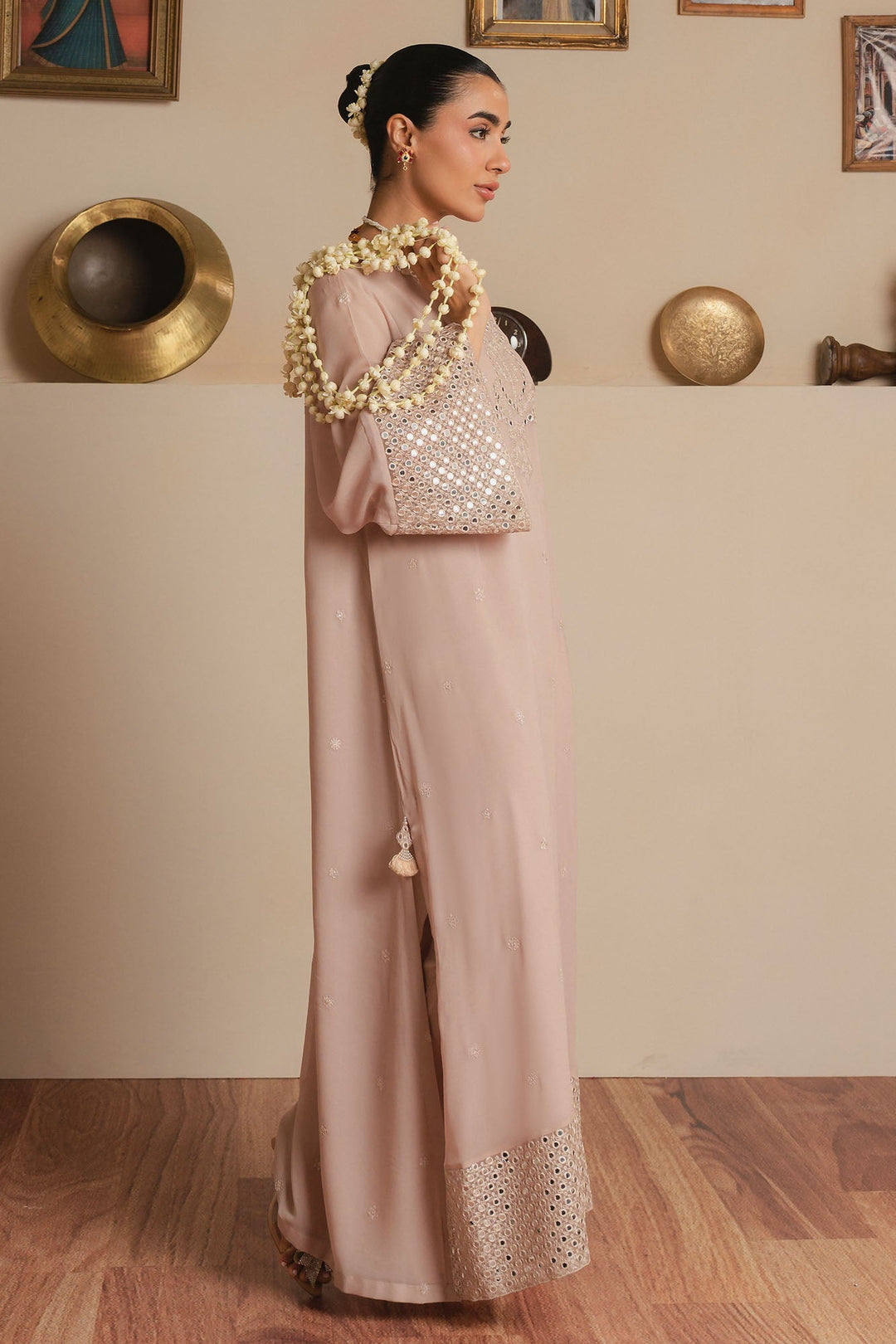 Cross Stitch - Moonlit Sand Chiffon Suit For Women - Beige - 2 Piece
