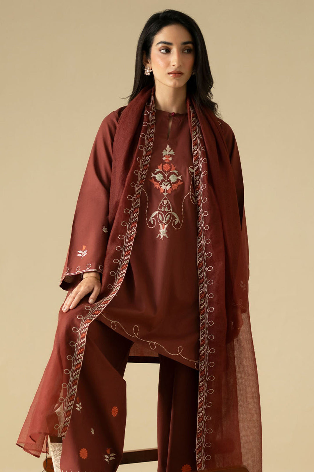 Cross Stitch Desert Sunset 3 Piece Suit Brown