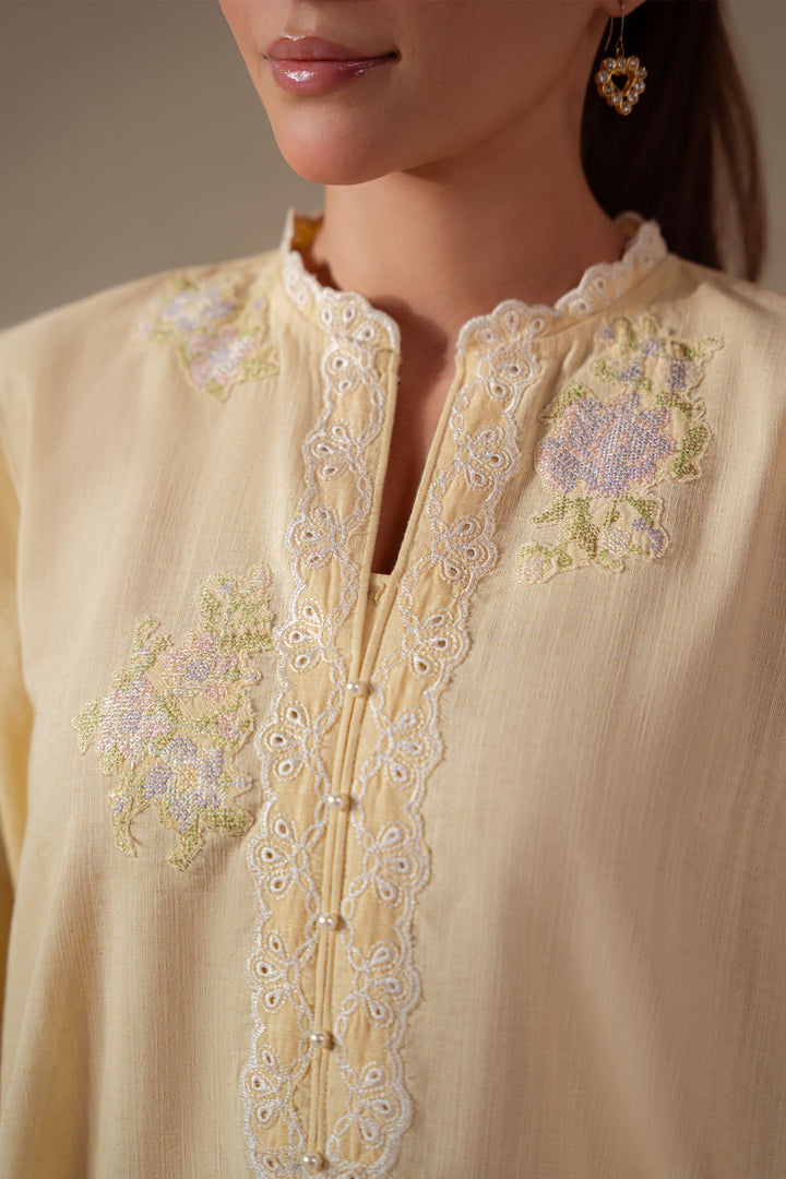 Cross Stitch - Warm Sunshine  Cotton Suit For Women - Yellow - 2 Piece