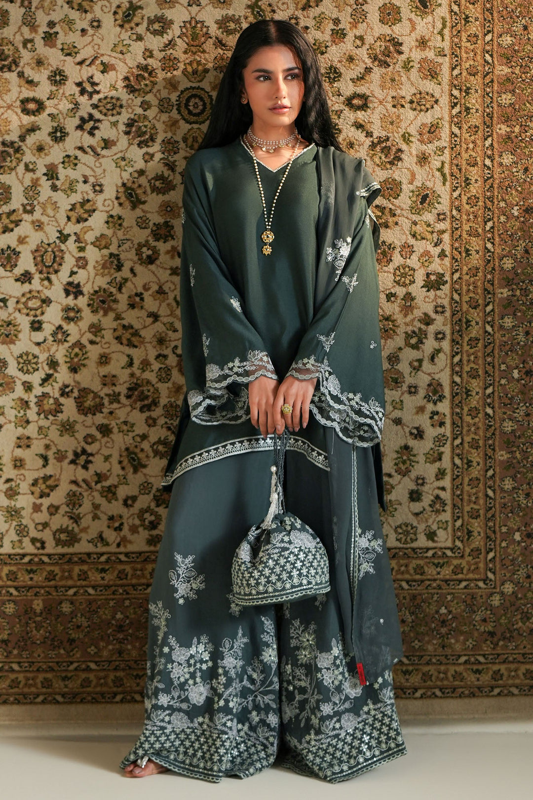 Cross Stitch - Net Jade Comet Suit For Women - Green - 3 Piece