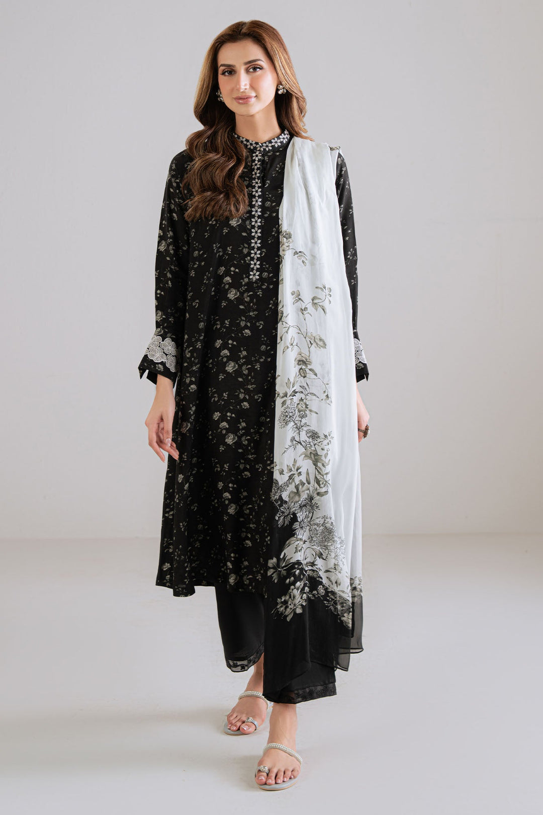 Cross Stitch - Noir Reign Silk Suit For Women - Black - 2 Piece